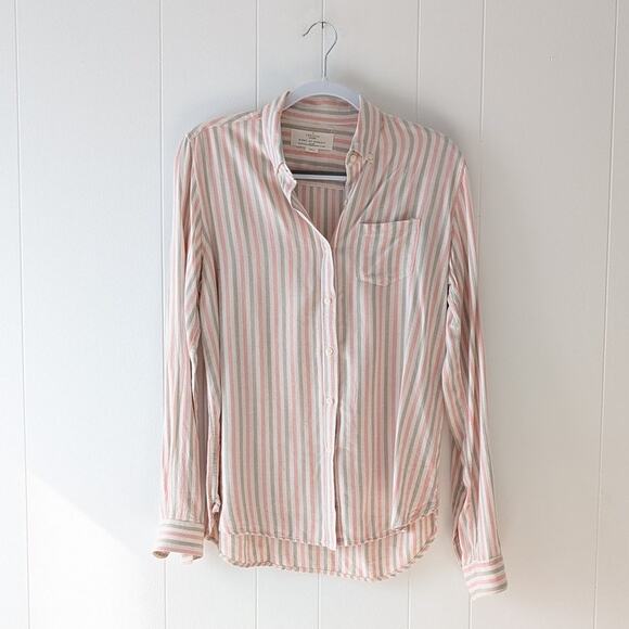 TROVATA Birds of Paradis Pink Stripe Linen Cotton Button Down Shirt, size S - Picture 1 of 7
